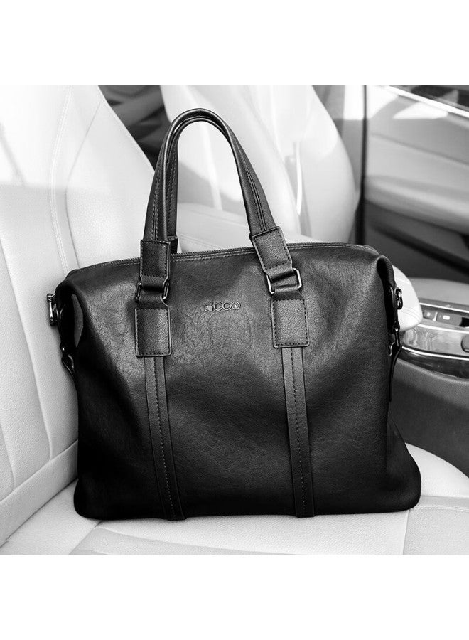 Cow Men's Briefcase Handbag Horizontal Business Casual Bag Men's Bag Laptop Bag C-9888 Black 14 Inch - Image 4