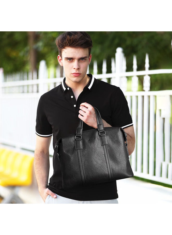 Cow Men's Briefcase Handbag Horizontal Business Casual Bag Men's Bag Laptop Bag C-9888 Black 14 Inch - Image 2