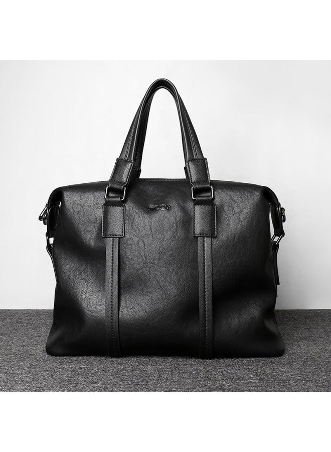 Cow Men's Briefcase Handbag Horizontal Business Casual Bag Men's Bag Laptop Bag C-9888 Black 14 Inch - Image 5