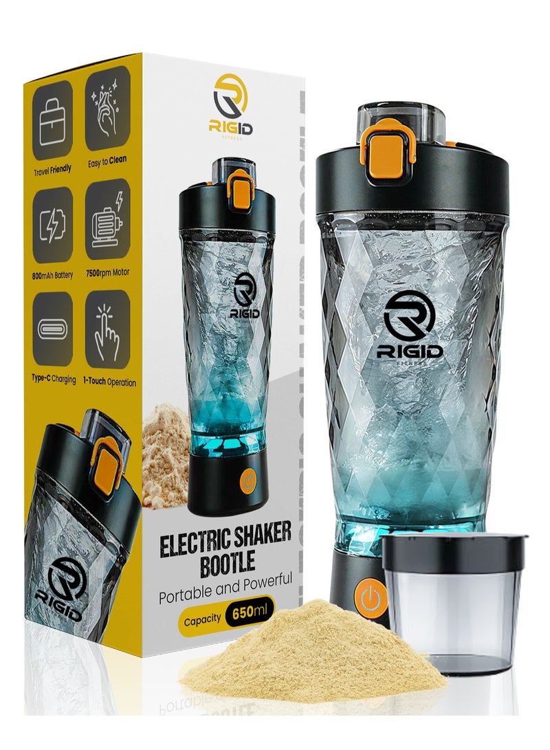 ريجيد فيتنس خلاط بروتين كهربائي، قابل للشحن عبر ال USB، كوب خلط مع حجرة مسحوق زجاجة محمولة، شيكر  خلط سريع من مادة التريتان الخالية من مادة بيسفينول أ، مثالي لمشروبات البروتين و الصحة، 650مل - Image 1