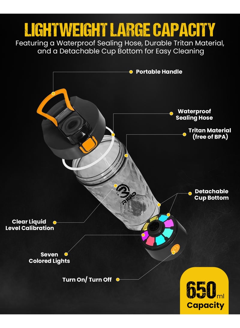 ريجيد فيتنس خلاط بروتين كهربائي، قابل للشحن عبر ال USB، كوب خلط مع حجرة مسحوق زجاجة محمولة، شيكر  خلط سريع من مادة التريتان الخالية من مادة بيسفينول أ، مثالي لمشروبات البروتين و الصحة، 650مل - Image 3
