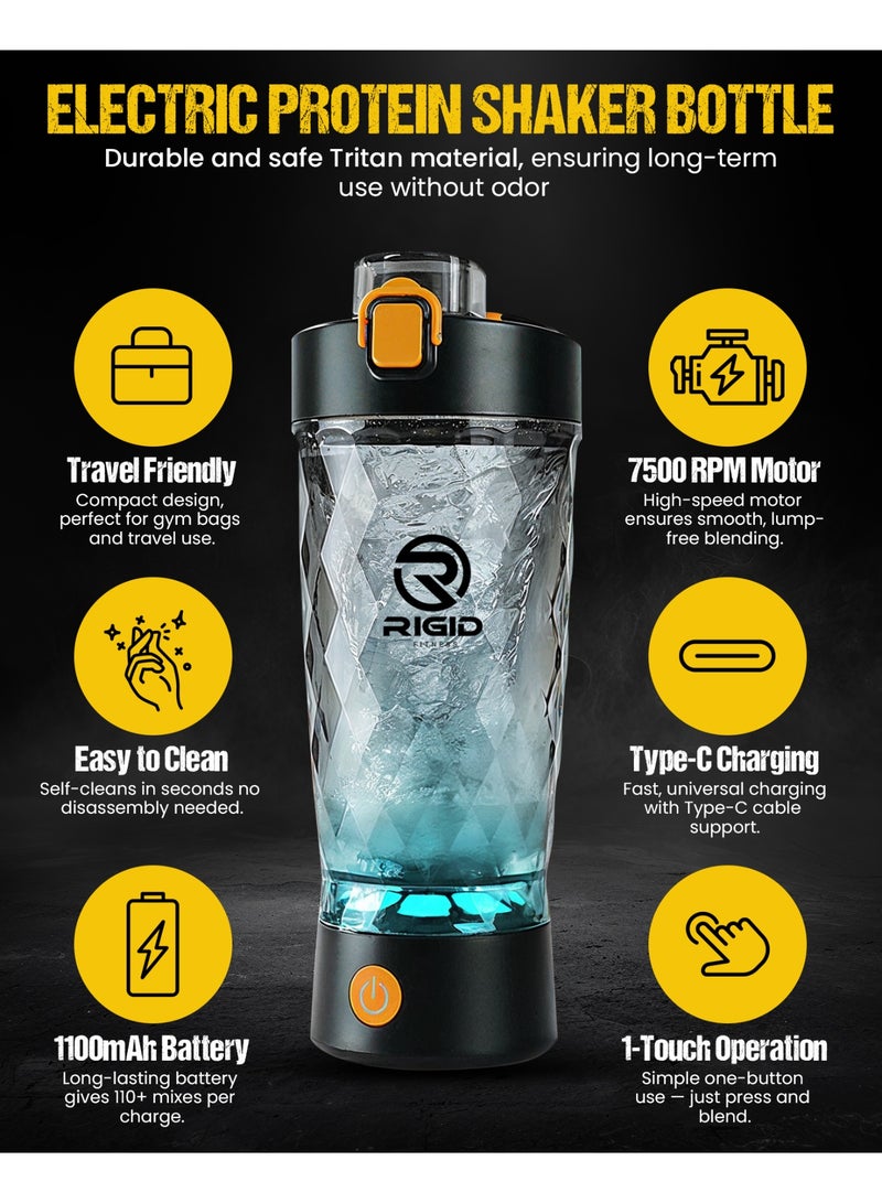 ريجيد فيتنس خلاط بروتين كهربائي، قابل للشحن عبر ال USB، كوب خلط مع حجرة مسحوق زجاجة محمولة، شيكر  خلط سريع من مادة التريتان الخالية من مادة بيسفينول أ، مثالي لمشروبات البروتين و الصحة، 650مل - Image 5