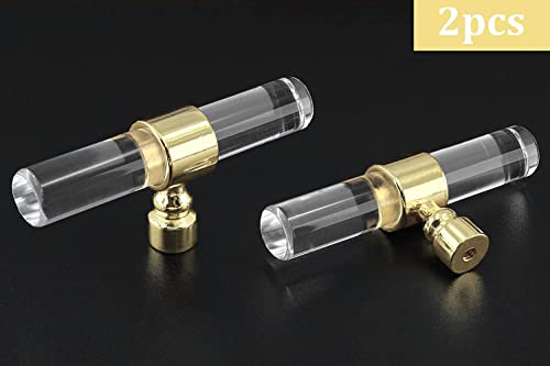 Cionyce 6 Pack Acrylic Cabinet Knobs Brushed Gold Drawers Knobs, Clear Single Hole T Bar Cabinet Pulls for Dresser Drawers Kitchen Cabinet, 3.15" Overall Length - Image 5