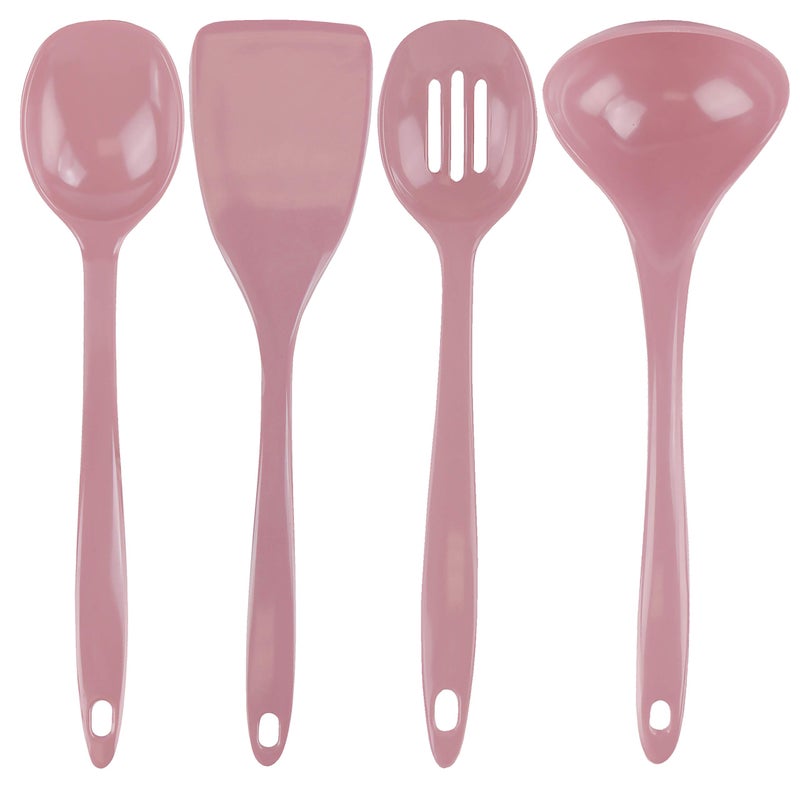 Reston Lloyd 100 Melamine Kitchen Utensil Set Non Scratching Ladle Spoon Slotted Spoon Spatula Easy To Hold Set of 4 Pink