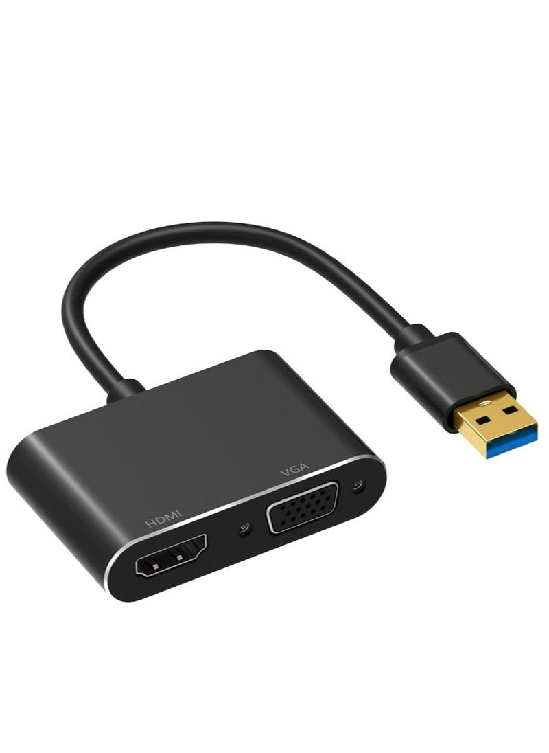 ماركة غير محددة محول USB 3 الى HDMI VGA كيبل HD 1080P لاجهزة الكمبيوتر واللابتوب ويندوز 7-8-10 يدعم Mac OS هاي سييرا لا لينكس وكروم أسود  - Image 1