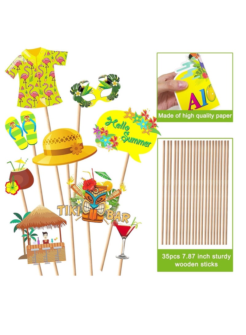 Excefore 33PCS Luau Photo Booth Props, Hawaiian Party Booth Props, Tropical/Tiki/Summer Pool Party Decorations/Luau Themed Birthday Party Supplies (Assembly Required) - Image 3