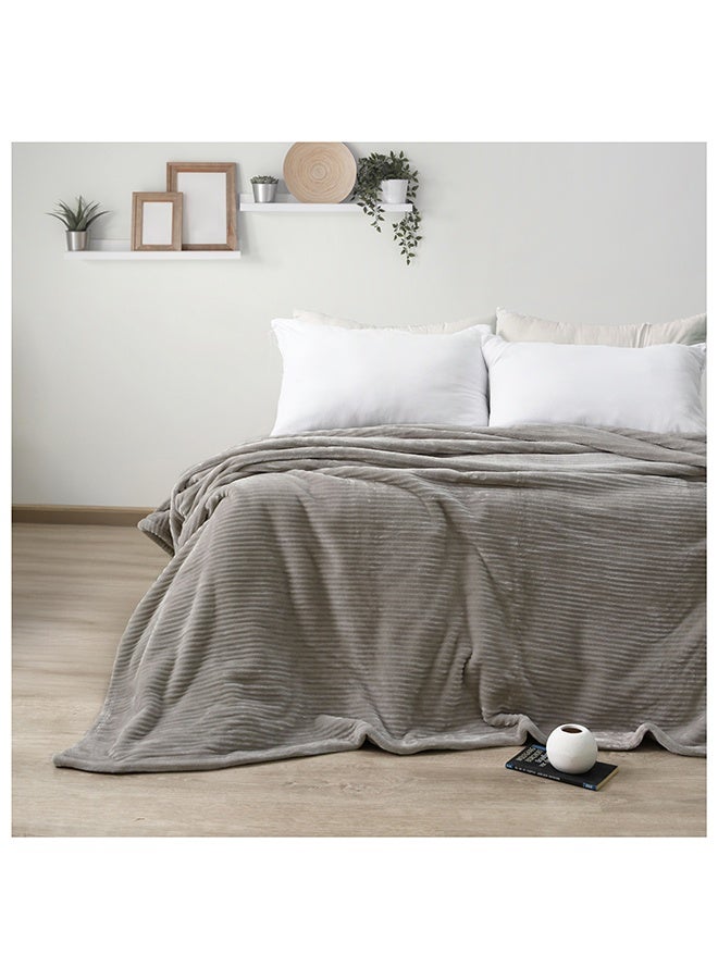 MORANO Fluffy Soft Blanket | Double Size 220x240 cm | Plush Stripes Texture 310 gsm | Color - Pebble Grey | Ideal for Beds, Sofa or Travel - Image 1