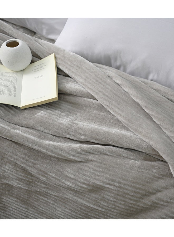MORANO Fluffy Soft Blanket | Double Size 220x240 cm | Plush Stripes Texture 310 gsm | Color - Pebble Grey | Ideal for Beds, Sofa or Travel - Image 3