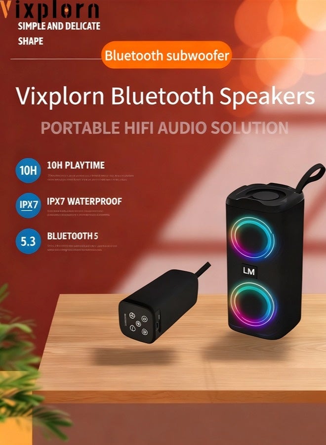 Vixplorn Portable Bluetooth speaker, waterproof wireless speaker, portable HIFI Bluetooth speaker with 10-hour battery life, IPX7 waterproof, 360° surround sound, Bluetooth 5.3, and dual 5W speakers, perfect for family parties, outdoor picnics, and travel. - Image 1