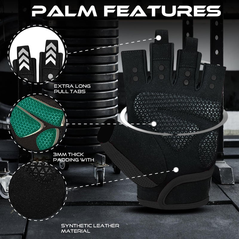 BEAST RAGE Workout Gloves for Men Gym Gloves for Weightlifting Women Fingerless with Palm Protection Padding, Breathable and Lightweight Weight Lifting Glove Cycling Pull Up (Black, M) - Image 3