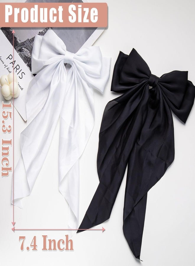 CHIROGRAPHY 2 PCS Large Satin Bow Hair Clip for Women and Girls | Stylish Long Ribbon Hair Accessory for Party, Weddings and Festive Styling | Big Decorative Bow Barrette (Black and White) - Image 2