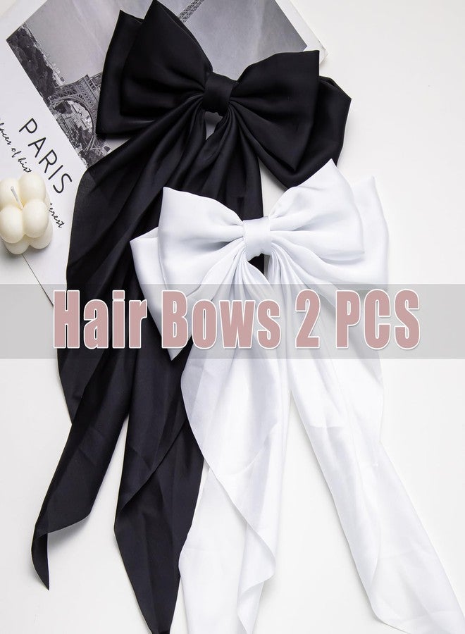 CHIROGRAPHY 2 PCS Large Satin Bow Hair Clip for Women and Girls | Stylish Long Ribbon Hair Accessory for Party, Weddings and Festive Styling | Big Decorative Bow Barrette (Black and White) - Image 3