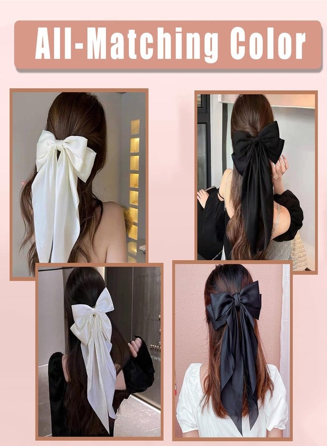CHIROGRAPHY 2 PCS Large Satin Bow Hair Clip for Women and Girls | Stylish Long Ribbon Hair Accessory for Party, Weddings and Festive Styling | Big Decorative Bow Barrette (Black and White) - Image 4