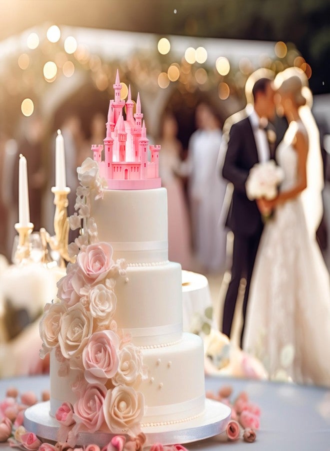 Baquler Castle Cake Topper Figurine Wedding Cake Topper Birthday Castle Night Light USB Rechargeable Princess Night Light for Wedding Birthday Party Decor(Pink) - Image 5