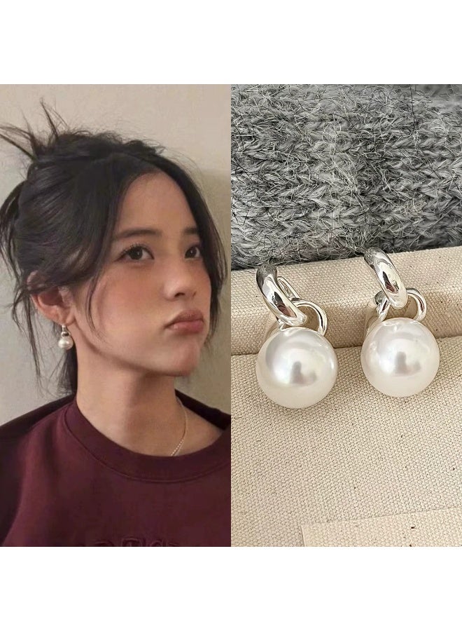 Goolsky أقراط لؤلؤة متدلية للنساء - أقراط أنيقة بسيطة، مجوهرات فاخرة متعددة الاستخدامات، لؤلؤ صناعي/مياه عذبة، دبابيس فضة S925، ملابس المكتب/الزفاف/عيد - Image 3