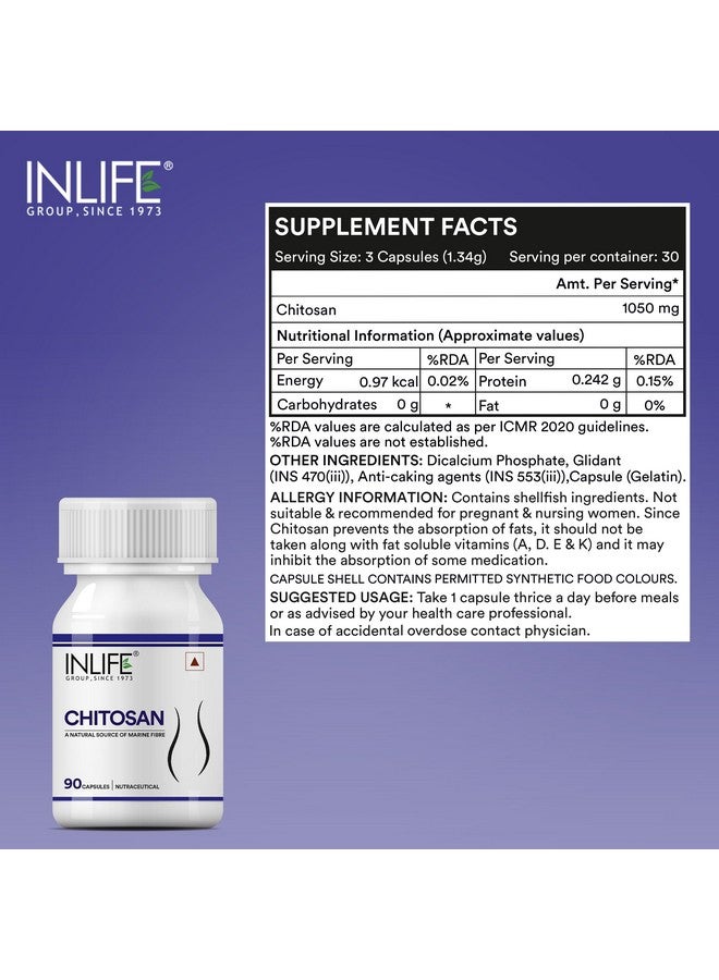 INLIFE Chitosan Supplement 1050 mg, per serving - 90 Capsules (Pack of 1) - Image 2