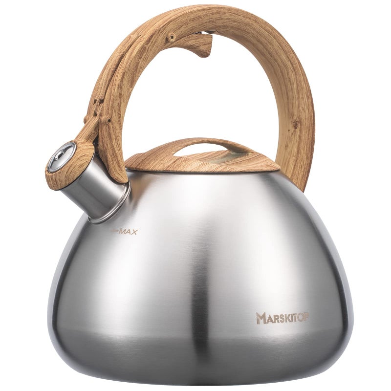 MARSKITOP غلاية شاي MARSKITOP للموقد سعة 26 كوارت من الفولاذ المقاوم للصدأ مع صفارة ويد باردة فضية