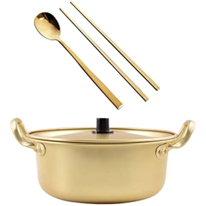 MAKINGTEC 1 Set Korean Cooking Ramen Pot With 1Pair Lid Spoon And Chopsticks Double Handle Korean Ramen Noodle Pot Korean Stockpots 6Inch 16Cm - Image 2