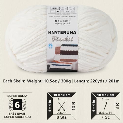 Knyteruna #6 Super Bulky Blanket Yarn for Crocheting - 4 Skeins(Each 10.5oz/300g, 220yds/201m), Chunky Chenille Thick Plush Big Soft Yarn for Crocheting Knitting Blankets, Cream - Image 2