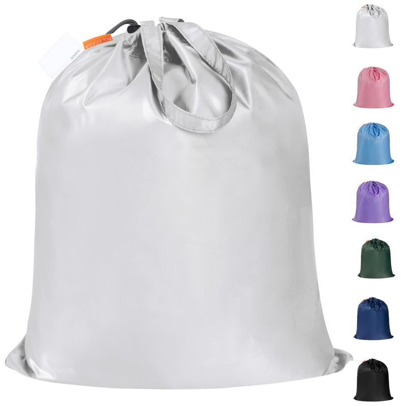 Polecasa Small Heavy Duty Laundry Bag with drawstring closure and Reinforced Handles, Easy to Carry Dirty Clothes Drawstring Bag for Travel, Camp 21â€x24â€, Silver - Image 1