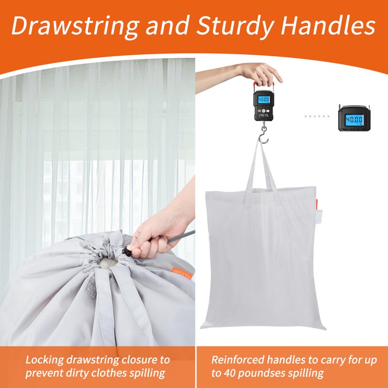 Polecasa Small Heavy Duty Laundry Bag with drawstring closure and Reinforced Handles, Easy to Carry Dirty Clothes Drawstring Bag for Travel, Camp 21â€x24â€, Silver - Image 5