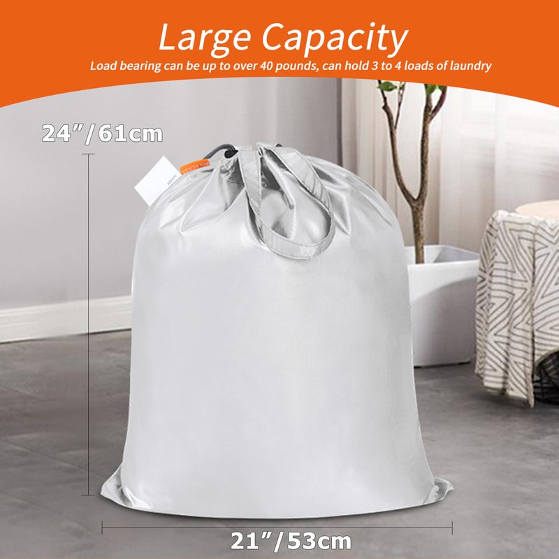 Polecasa Small Heavy Duty Laundry Bag with drawstring closure and Reinforced Handles, Easy to Carry Dirty Clothes Drawstring Bag for Travel, Camp 21â€x24â€, Silver - Image 3