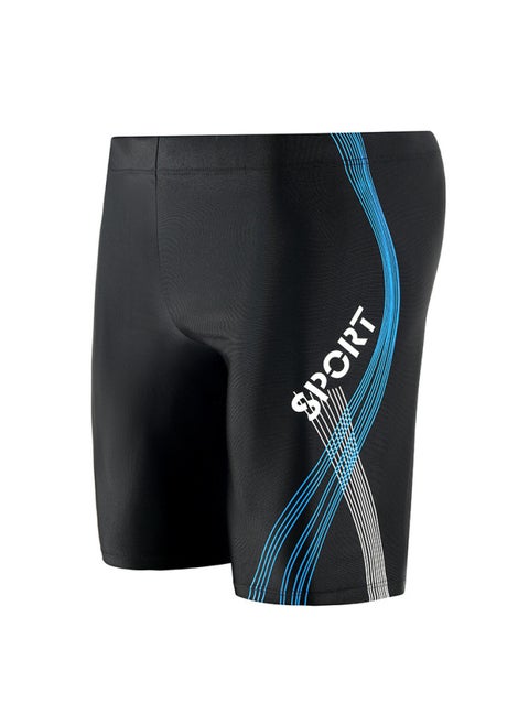 2025 Men's Boxer Anti-embarrassment Swimming Trunks Quick-drying Professional Racing Hot Spring Plus Size Five Swimming Trunks Wholesale-Color:2506-blue-