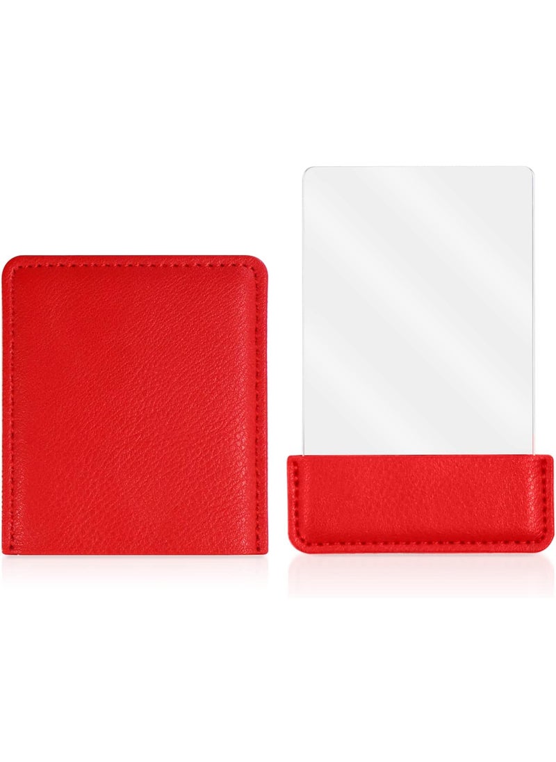 BangBoom - Portable Travel Mirror with Protective Cover, Stainless Steel Mirror Compact Ultra Thin, Rectangle Makeup Vanity Mirror Small, Handheld Mirror for Women, Girl, Purses, Pocket (Red) - Image 1