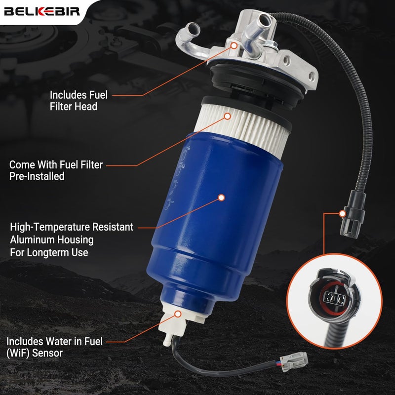 BELKEBIR 6.6 Duramax Diesel Fuel Filter Housing Assembly with Water in Fuel Sensor, Head Compatible with 2001-2004 Chevy Silverado 2500 HD 3500 GMC Sierra V8 Replace# TP3018 19431541 97780061 98017680 904-558 - Image 4