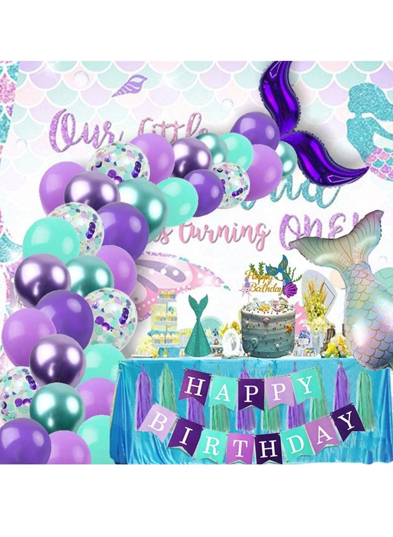 Mermaid Party Decorations for Girls Mermaid Party Supplies Mermaid Banner Mermaid Foil Balloons Latex Garland & Arch Kit Paper Tassel Cake Toppers Under The Sea - Image 1