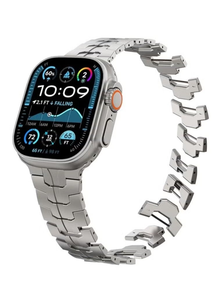 TIGER Stainless Steel Band for Apple Watch Ultra 49mm 45mm 44mm 42mm 41mm 40mm 38mm – Premium Metal Strap with Folding Clasp for Apple Watch Series 8 7 6 5 4 3 2 1 – Adjustable, Durable & Stylish Replacement Band for Men – Classic Design - Image 3