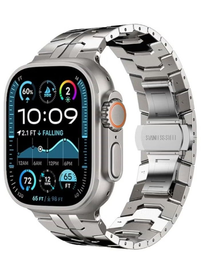 TIGER Stainless Steel Band for Apple Watch Ultra 49mm 45mm 44mm 42mm 41mm 40mm 38mm – Premium Metal Strap with Folding Clasp for Apple Watch Series 8 7 6 5 4 3 2 1 – Adjustable, Durable & Stylish Replacement Band for Men – Classic Design - Image 1