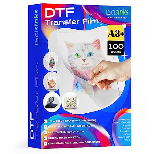 CIS Inks Cisinks Premium DTF Transfer Film 13"x19" - A3 plus Hot/Cold Peel 100 Sheets Matte Clear PreTreat PET Heat Transfer Paper for DIY Direct Print on All Fabric and Colors T-Shirts Textile - Image 1