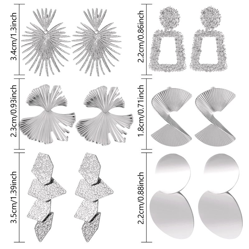 LANCHARMED 6 Pairs Silver Statement Earrings Set for Women Hypoallergenic Big Drop Dangle Earrings Large Silver Geometric Dangle Earring for Jewelry - Image 5