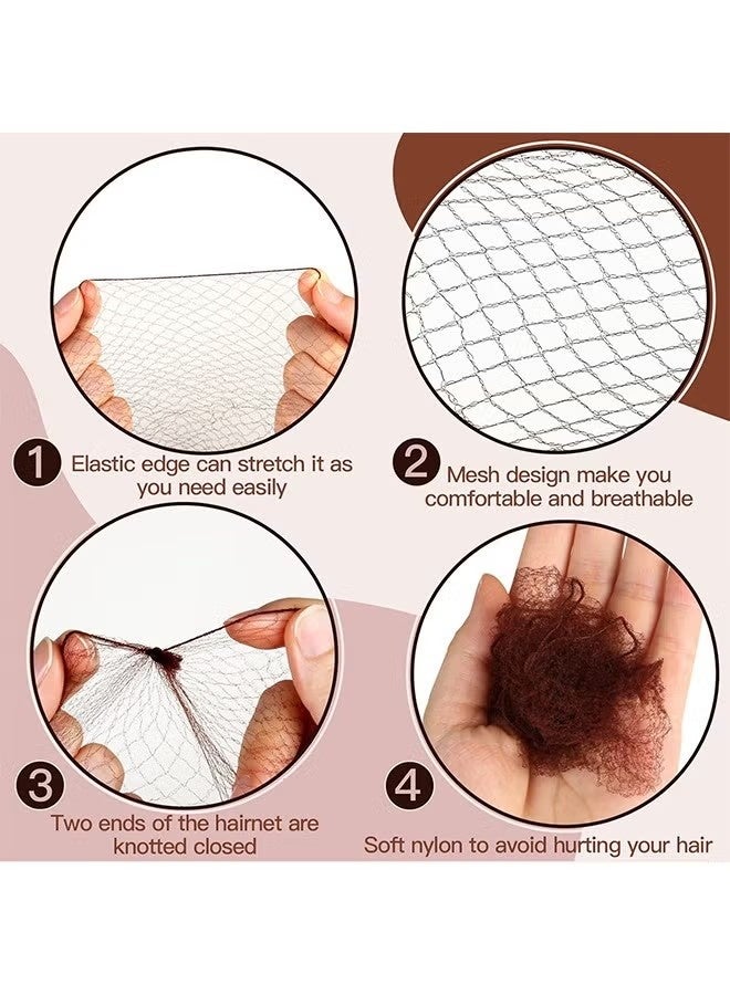 مجموعة إكسسوارات الشعر: 20 قطعة من شبكات الشعر الشفافة و50 قطعة من دبابيس الشعر على شكل حرف U للنساء والفتيات، مثالية لعمل كعكة الباليه والرقص (شبكات الشعر - 50 سم، دبابيس الشعر - 6 سم)، بني - Image 5