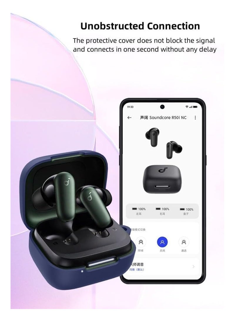 Compatible with Anker Soundcore R50i NC/Anker P30i Case Cover, Soft Silicone Shockproof Protective Case Wireless Earbuds with Carabiner, Front LED Visible (Blue) - Image 3
