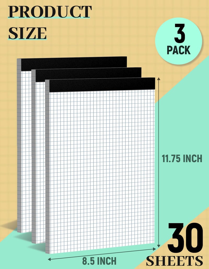 Aidunmis Graph Paper Pads 8.5 x 11, 4x4 Quad Ruled, 3 Pack Grid Paper Pad 8.5 x 11, 30 Sheets Perforated Blueprint Quadrille Letter Size Graphing Notebook for Drafting, Drawing, Engineering - Image 2