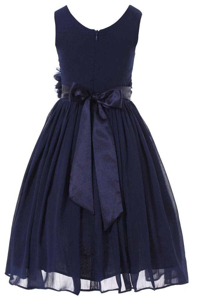 Bow Dream Flower Girl Dress Junior Bridesmaids V-Neckline Chiffon Navy Blue 7 - Image 2