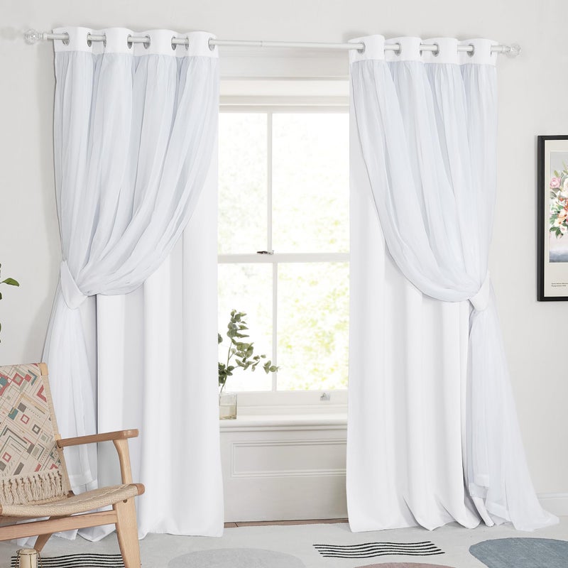 PONY DANCE White Curtains  Curtains 84 inches Long with Sheer Overlay Nursery Panels for BedroomLivingDining Room 52 W by 84 L Pure White 2 Pieces