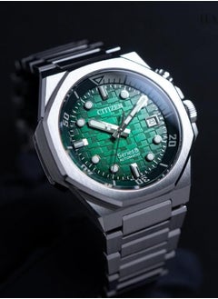 CITIZEN Series 8 890 Mechanical Mens Watch NB6060-58X – Octagonal Silver-Tone Stainless Steel Case, Textured Green Dial with Rotating Inner Dive Bezel, 42.6mm, 200M WR, Calibre 9051  - Image 5