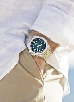 CITIZEN Series 8 890 Mechanical Mens Watch NB6060-58X – Octagonal Silver-Tone Stainless Steel Case, Textured Green Dial with Rotating Inner Dive Bezel, 42.6mm, 200M WR, Calibre 9051  - Image 3