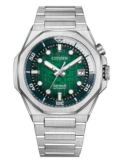 CITIZEN Series 8 890 Mechanical Mens Watch NB6060-58X – Octagonal Silver-Tone Stainless Steel Case, Textured Green Dial with Rotating Inner Dive Bezel, 42.6mm, 200M WR, Calibre 9051  - Image 1