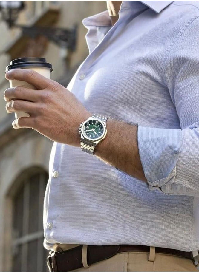 CITIZEN Series 8 890 Mechanical Mens Watch NB6060-58X – Octagonal Silver-Tone Stainless Steel Case, Textured Green Dial with Rotating Inner Dive Bezel, 42.6mm, 200M WR, Calibre 9051  - Image 2