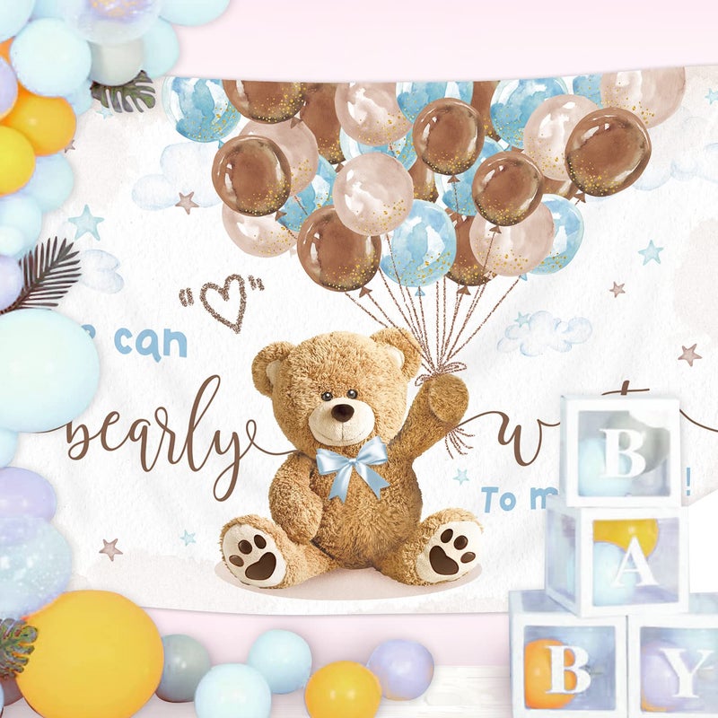 Imirell We Can Bearly Wait Backdrop 7Wx5H Feet, Bear Baby Shower Decorations for Boys, Cute Lovely Cartoon Balloons Baby Shower Party, Bear Photography Backgrounds Newborn Photo Shoot Decor Props - Image 4