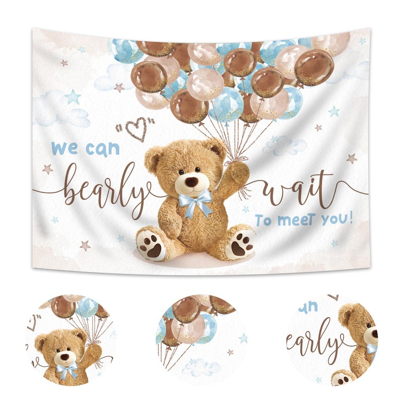 Imirell We Can Bearly Wait Backdrop 7Wx5H Feet, Bear Baby Shower Decorations for Boys, Cute Lovely Cartoon Balloons Baby Shower Party, Bear Photography Backgrounds Newborn Photo Shoot Decor Props - Image 2