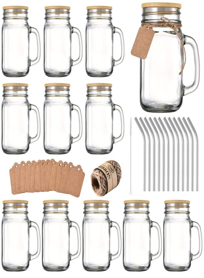 TANGLONG 16 oz Mason Jars with Handle, Mason Jar Cups, Glass Cups with Lids and Straws, Drinking Glasses Set of 12 - Image 1
