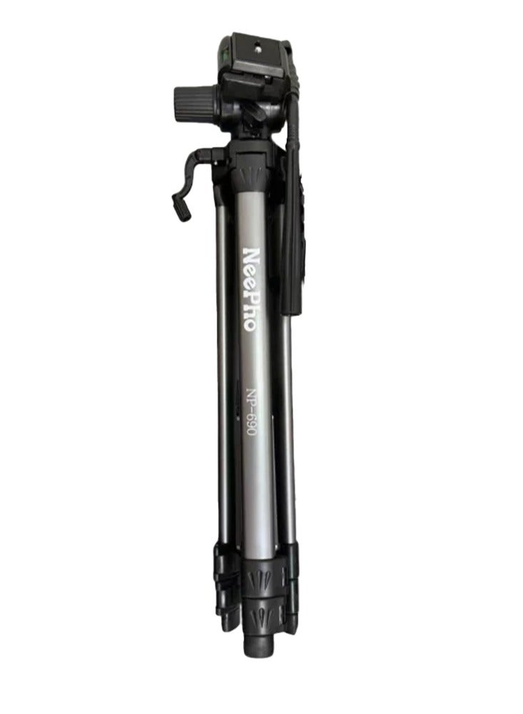 NeePho High Quality Aluminum Tripod NP-690 with Lightweight Telescopic Design Adjustable up to 173cm, Ideal for Smartphones, Cameras, and Ring Lights - Strong Stability, Compact Folding Length 65cm, Free Carrying Bag and Phone Holder Included, Perfect Choice for Photography, Live Streaming, and Travel - grey  - Image 4