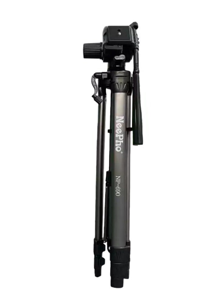 NeePho High Quality Aluminum Tripod NP-690 with Lightweight Telescopic Design Adjustable up to 173cm, Ideal for Smartphones, Cameras, and Ring Lights - Strong Stability, Compact Folding Length 65cm, Free Carrying Bag and Phone Holder Included, Perfect Choice for Photography, Live Streaming, and Travel - grey  - Image 1