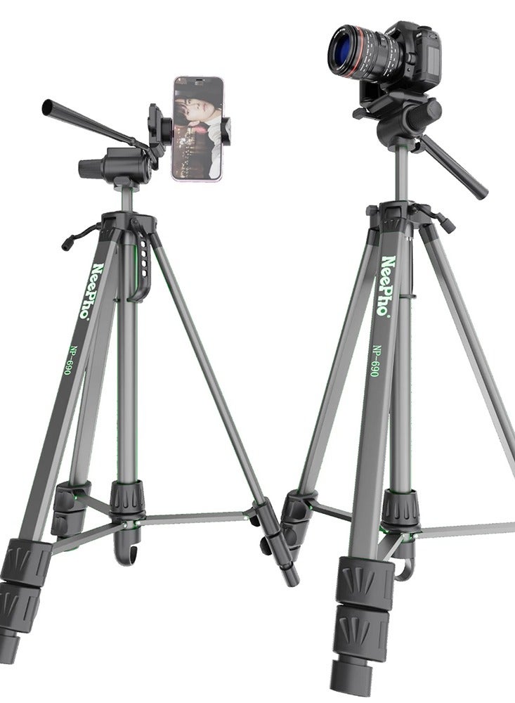 NeePho High Quality Aluminum Tripod NP-690 with Lightweight Telescopic Design Adjustable up to 173cm, Ideal for Smartphones, Cameras, and Ring Lights - Strong Stability, Compact Folding Length 65cm, Free Carrying Bag and Phone Holder Included, Perfect Choice for Photography, Live Streaming, and Travel - grey  - Image 2