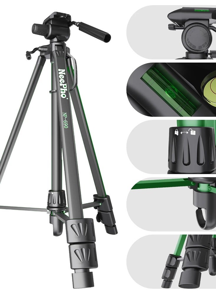 NeePho High Quality Aluminum Tripod NP-690 with Lightweight Telescopic Design Adjustable up to 173cm, Ideal for Smartphones, Cameras, and Ring Lights - Strong Stability, Compact Folding Length 65cm, Free Carrying Bag and Phone Holder Included, Perfect Choice for Photography, Live Streaming, and Travel - grey  - Image 3
